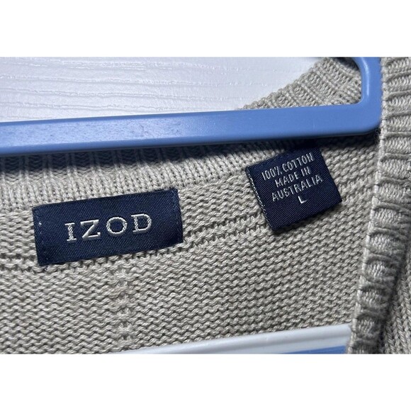 Izod Sweater Men's Large Beige Windowpane Knit Crewneck Pullover Australia NWOT - Picture 4 of 9